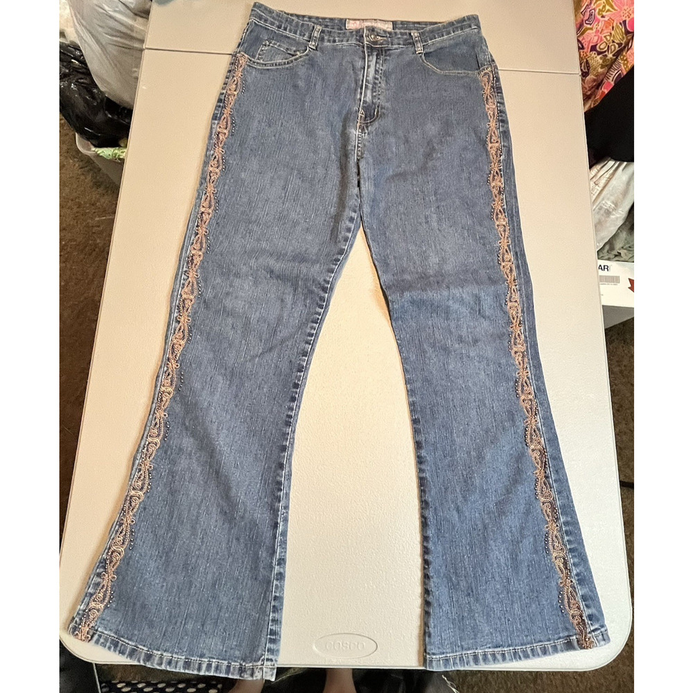 COS Jeans Womens Size 10 denim Embroidered studded y2k style flare leg boho blue